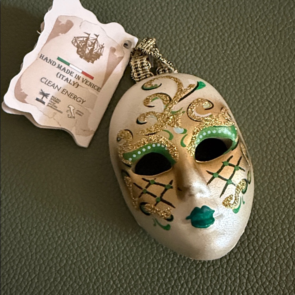Venetian Mask with Green and Gold Accents